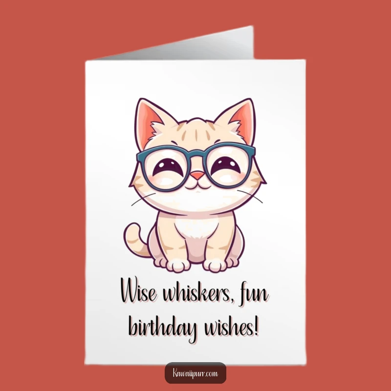 Free Printable Birthday Card: Witty Cat with Specs, Hilarious Downloadable Greeting