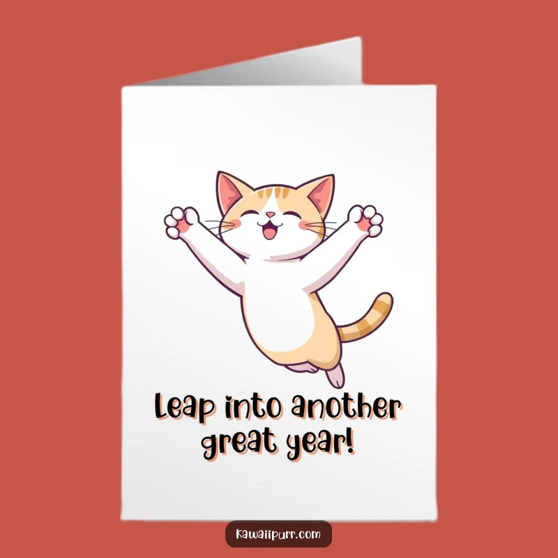 Free Printable Funny Cat Birthday Card: Graceful Leap Downloadable Greeting