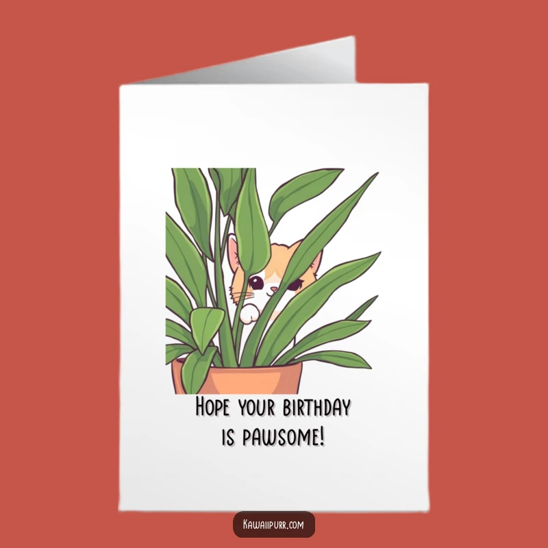 Free Printable Funny Cat Birthday Card: Plant Peek Downloadable Greeting