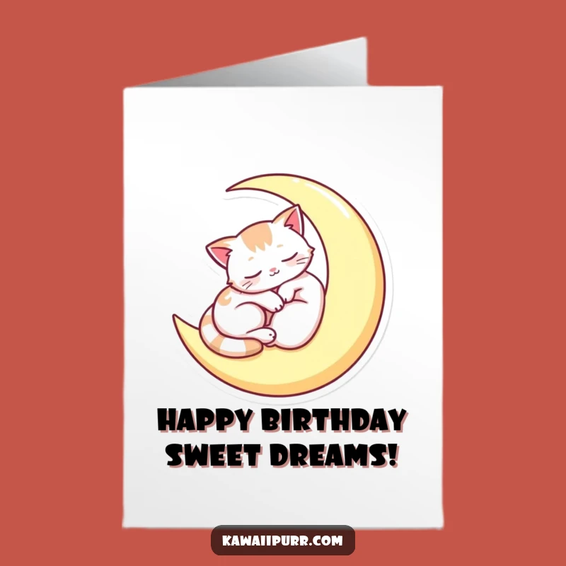 Free Printable Birthday Card: Sleepy Moon Cat - Downloadable Gift for Sweet Dreams