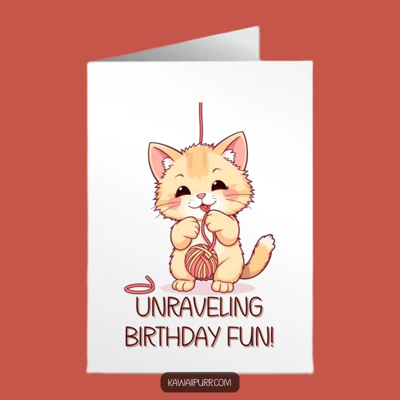 Free Printable Birthday Card: Funny Cat Batting Yarn for a Purrfect Celebration