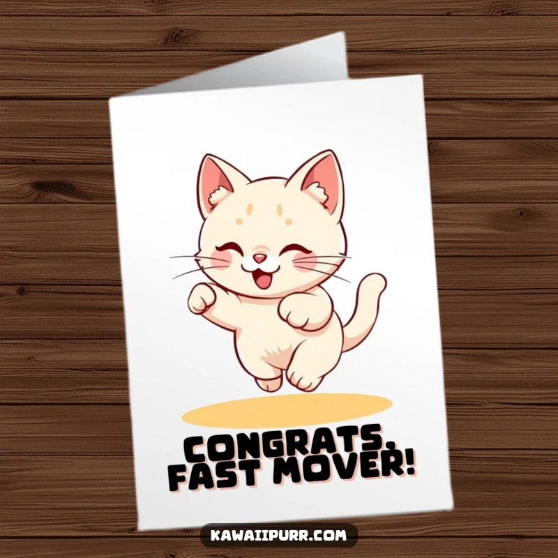 Funny Free Printable Congratulations Card: Playful kitty focused intensely on chasing a laser dot, symbolizing energetic success for your downloadable card.