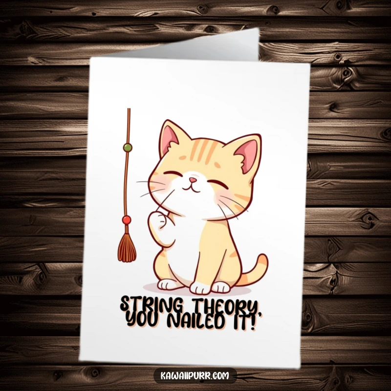 Funny Free Printable Congratulations Card: Kawaii cat batting with great focus at a dangling string.