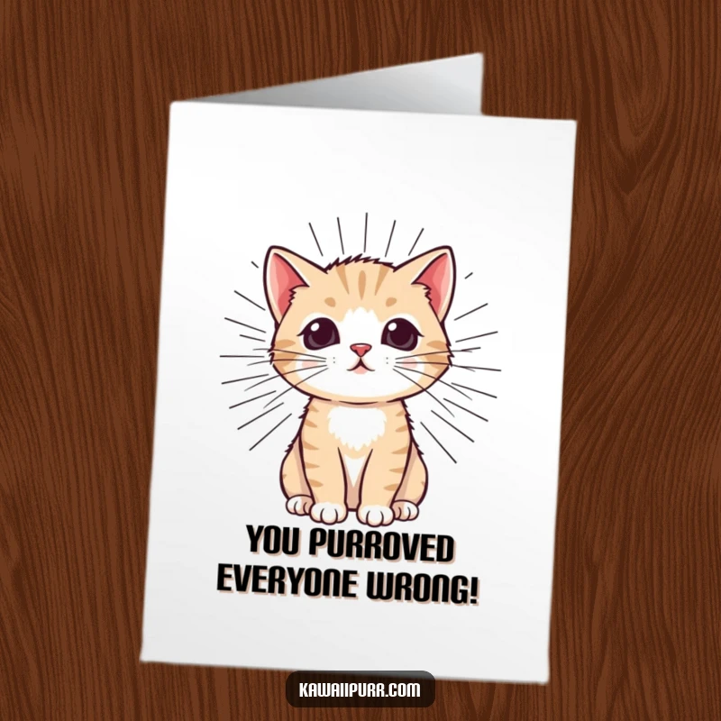 Funny Free Printable Congratulations Card: A kitten vibrating with joy, surrounded by exaggerated purr lines, celebrating success.