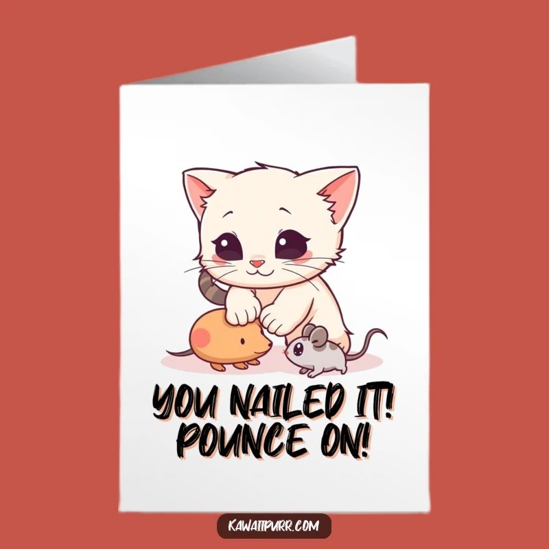 Free Printable Congrats Card: Playful Kitten Pounce Funny Downloadable Gift