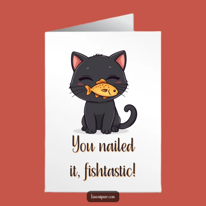 Free Printable Congrats Card: Slick Cat Fish Feat, Funny Downloadable Greeting for Winners