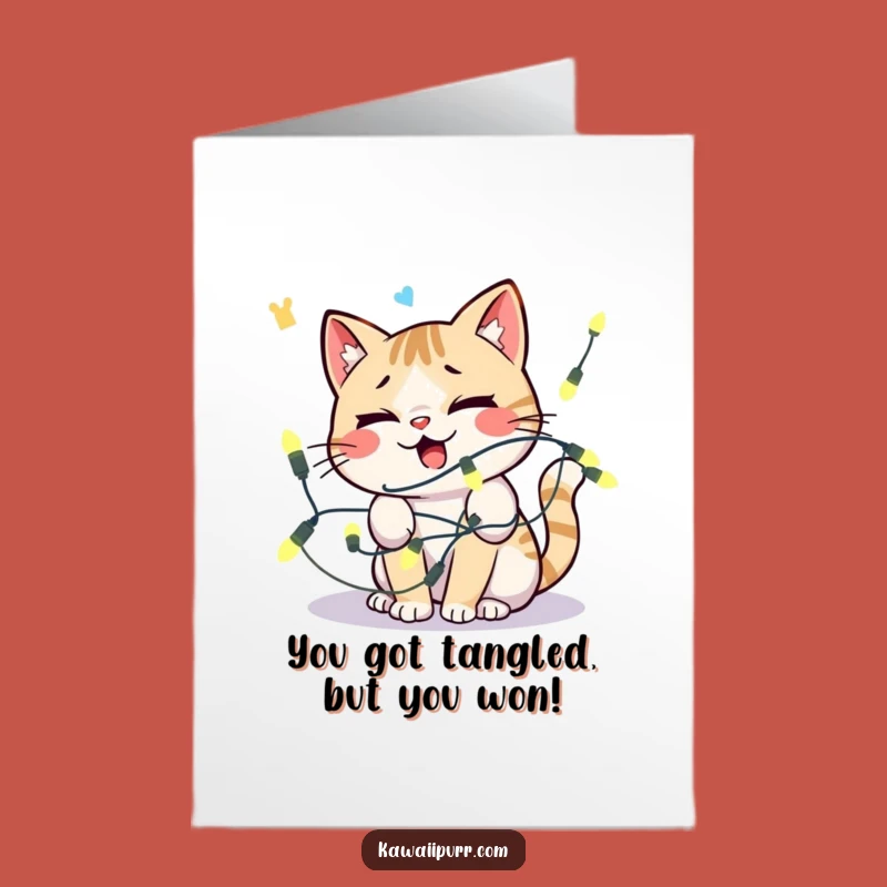 Free Printable Congrats Card: Tangled Cat Surprise, Humorous Downloadable Message