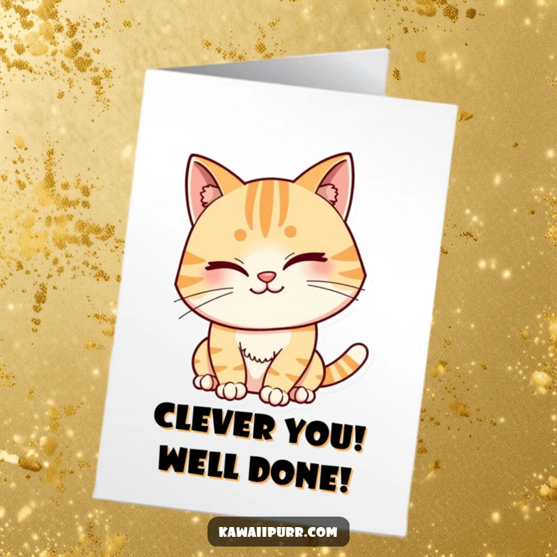 Funny Free Printable Congrats Card: A cat giving a confident wink and a mischievous smile.