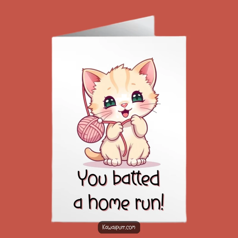 Free Printable Kitten Congrats Card: Playful Kitten Yarn Funny Downloadable Gift