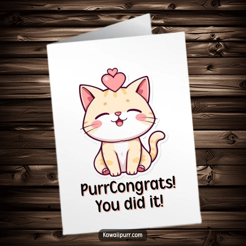 Funny Free Printable Congratulations Card: A cat with a heart, symbolizing love and achievement, ready to download.