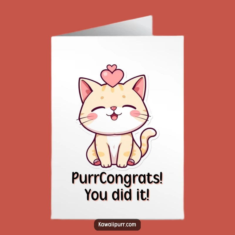 Free Printable Congrats Card: Purring Cat Heart - Funny Downloadable Gift