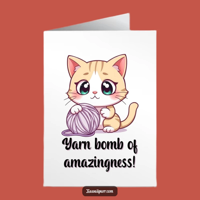 Free Printable Congrats Card: Startled Cat & Yarn - Funny Downloadable Gift