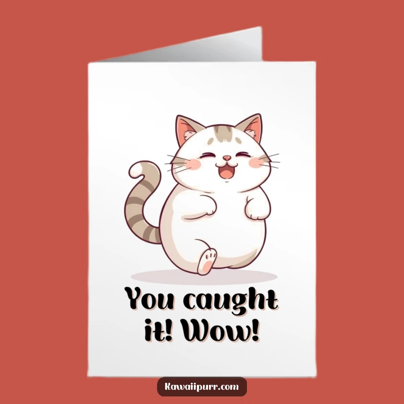 Free Printable Congrats Card: Swirly Cat Tail Chase, Funny Downloadable Greeting for Achievement