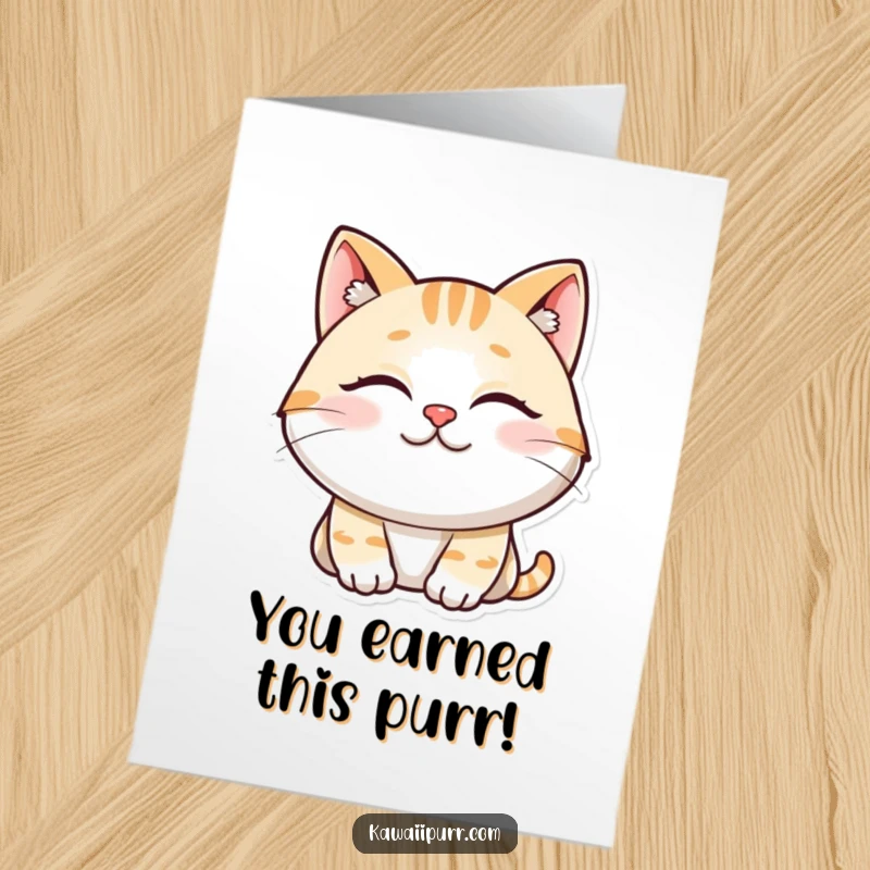 Funny Free Printable Congratulations Card: Cat character purring contentedly, eyes closed, symbolizing peaceful success.