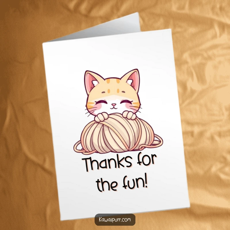 Funny Free Printable Thank You Card: Curious cat peeking over yarn, a cute way to thank someone for their help.
