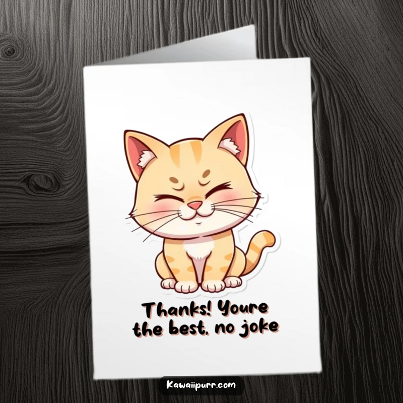 Funny Free Printable Thank You Card: A cat offers a charming wink and a broad, mischievous grin, conveying thanks with personality.