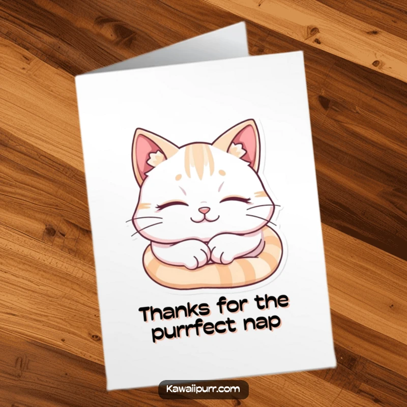 Funny Free Printable Thank You Card: Cat napping contentedly, a warm and humorous expression of gratitude.
