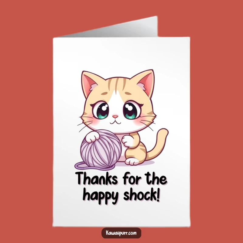 Free Printable Thank You Card: Startled Cat & Yarn - Funny Downloadable Gift