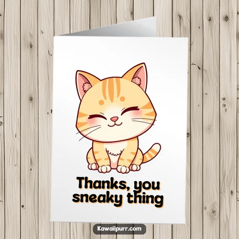 Funny Free Printable Thank You Card: A cat with a wink and a mischievous grin, perfect for thanks.