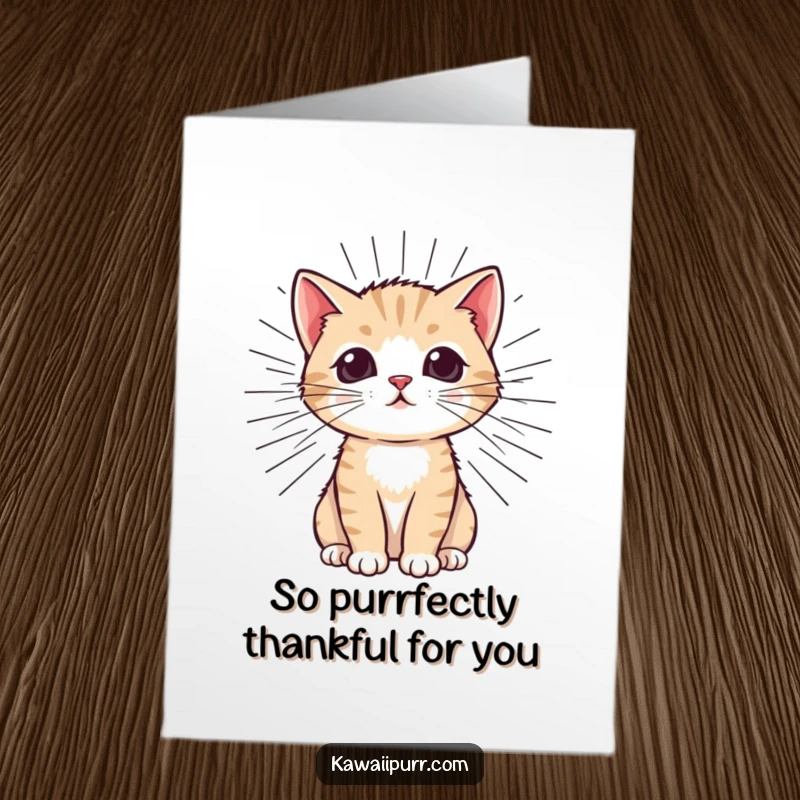 Funny Free Printable Thank You Card: A happy kitten emitting exaggerated purr lines, conveying immense gratitude.