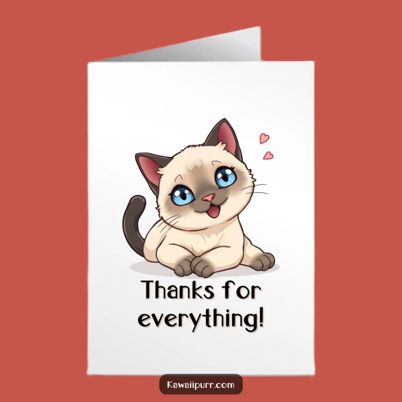 Free Printable Thank You Card: Siamese Cat Thanks, Funny Downloadable Greeting for Appreciation