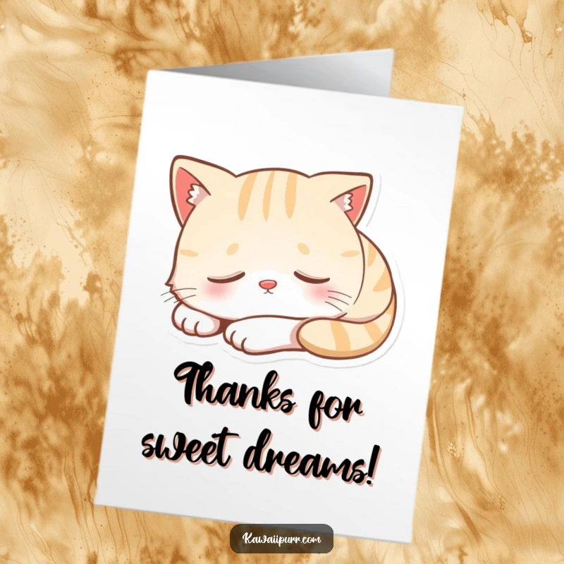Funny Free Printable Thank You Card: A napping cat character with a soft, contented smile on its face.