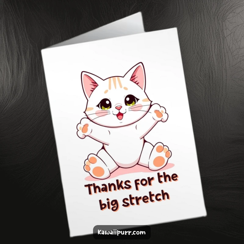 Funny Free Printable Thank You Card: Cat stretching its paws out, a cheerful and humorous thank you.