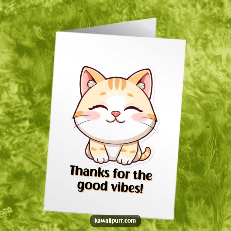 Funny Free Printable Thank You Card: Smiling cat with closed eyes, purring, conveying deep contentment and thanks.