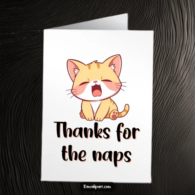 Funny Free Printable Thank You Card: A sleepy kitten yawning, perfect for expressing thanks with humor.
