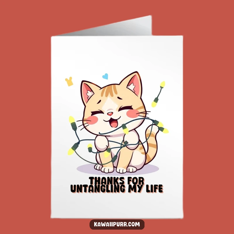 Free Printable Thank You Card: Tangled Cat Gratitude, Humorous Downloadable Note