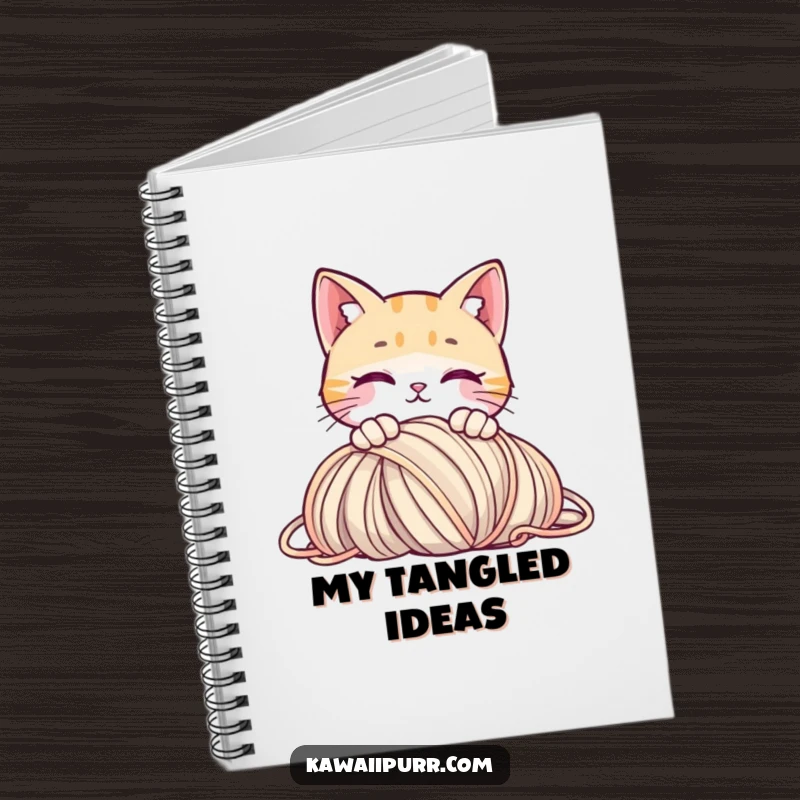 Funny notebook with a curious cat peeking over yarn, perfect for jotting down ideas.