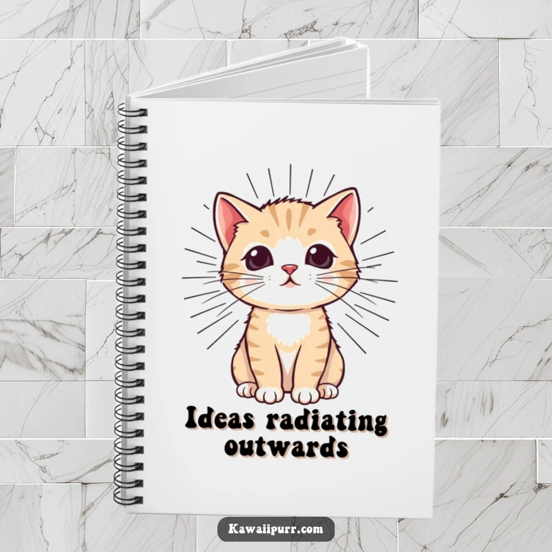Funny Kitten Purr Notebook featuring a happy cat with radiating purr lines, ideal for writing and drawing with a touch of humor.