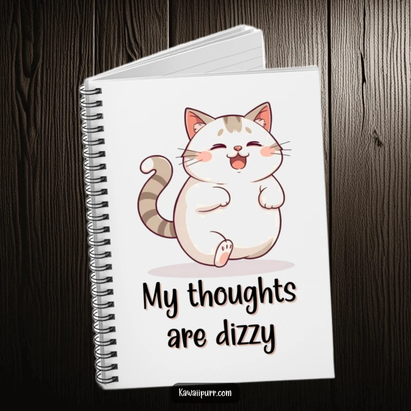 Funny Notebook: A plump cat chasing its own tail with a look of delighted confusion, perfect for jotting down ideas.