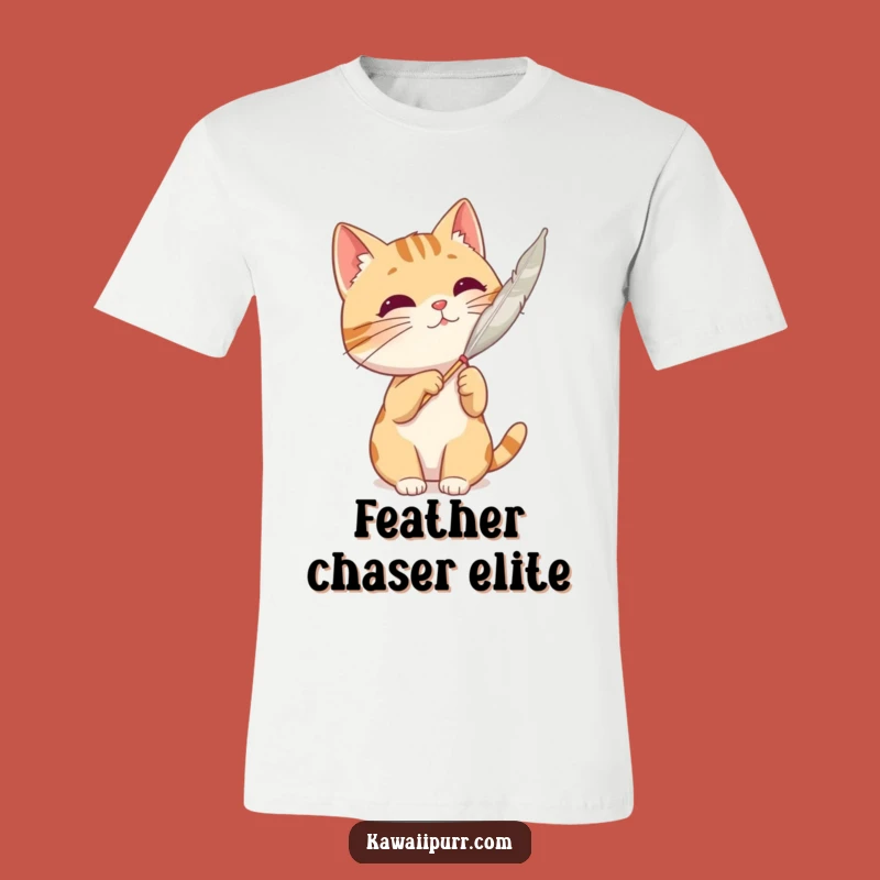 Funny Cat Feather T-Shirt: Playful Character Tee, Hilarious Gift for Cat Fans