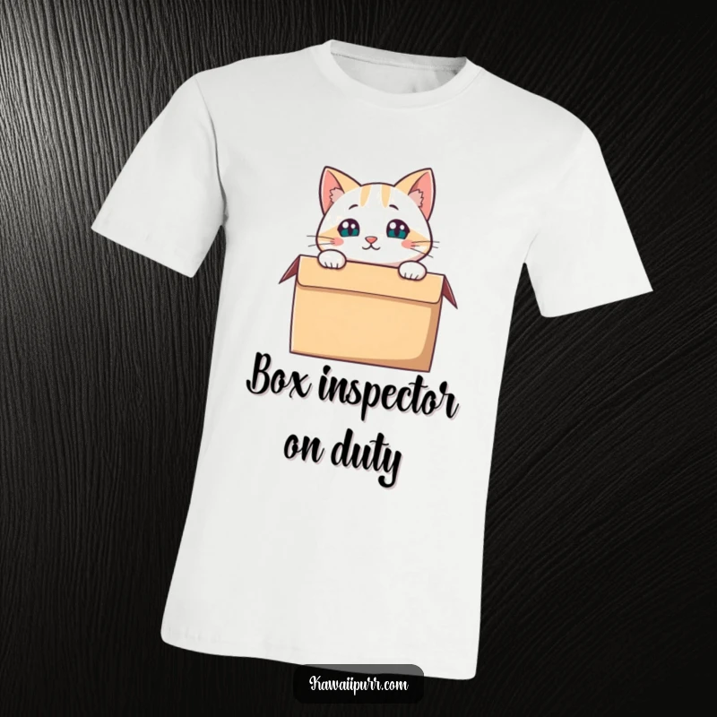 Funny Cat T-Shirt, a cat looking out inquisitively from the confines of a cardboard box.