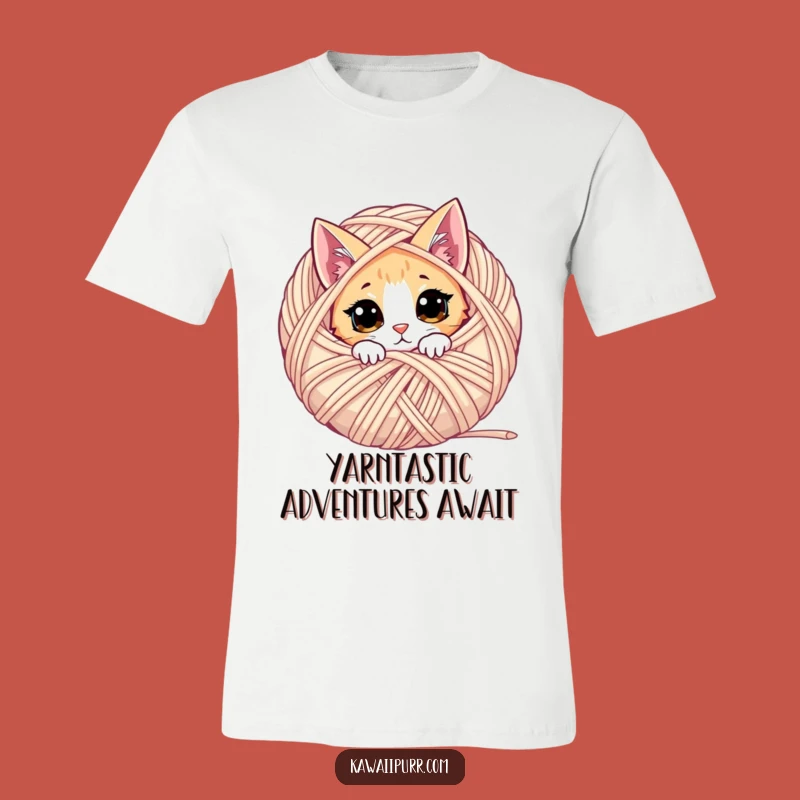 Funny Curious Cat T-Shirt: Yarn Ball Peek Design, Unique Funny Gift for Knitters!