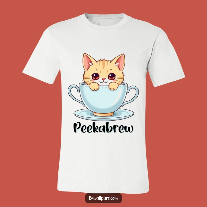Funny Kawaii Cat Teacup T-Shirt: Adorable Curious Cat Graphic Tee Gift