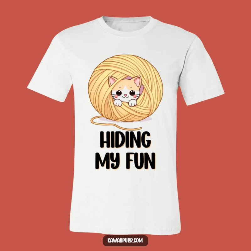 Funny Peek-a-Boo Cat Yarn T-Shirt: Playful Cat Hide-and-Seek Gift!