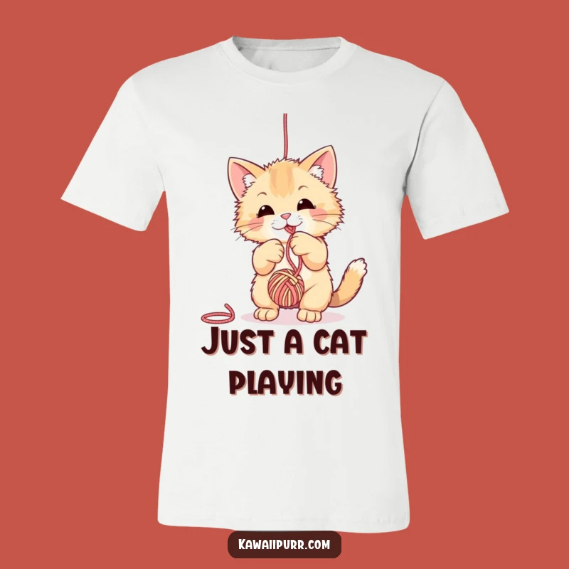 Funny Fuzzy Cat Playing Yarn Tee - Adorable & Hilarious Gift
