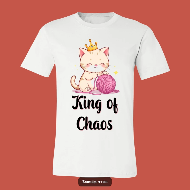 Funny Crown Cat Yarn T-Shirt, Playful Royal Feline Tee, Great Funny Gift