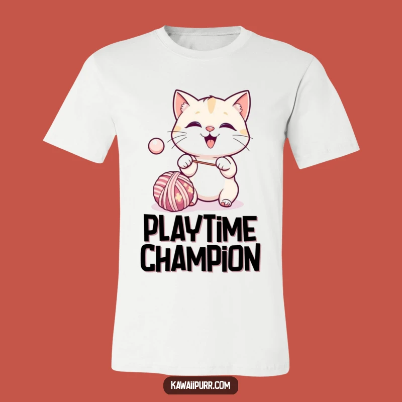 Funny Kawaii Cat Yarn T-Shirt: Excited Feline Play Tee Gift