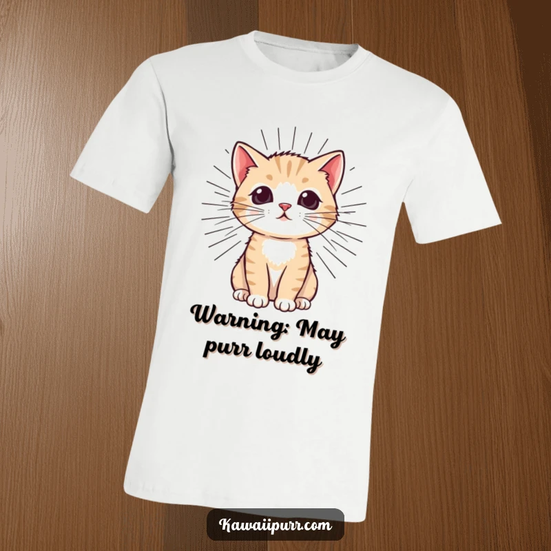 Funny Kitten T-Shirt featuring a playful kitten emitting exaggerated, radiating purr lines, celebrating joy and feline contentment.