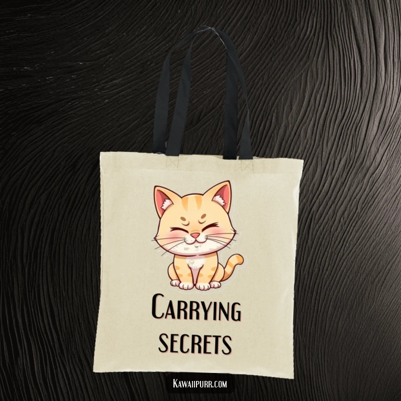 Funny cat character winking with a mischievous grin, emblazoned on a practical tote bag, ideal for carrying everyday items with flair.