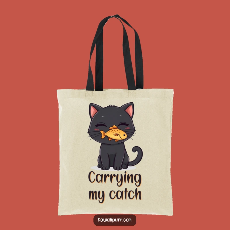 Chic Funny Black Cat Fish Tote Bag, Mischievous Feline Shopper, Stylish Funny Gift