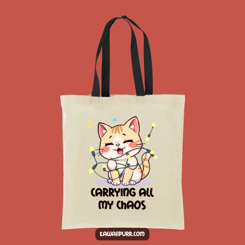 Funny Kawaii Cat Lights Tote Bag: Chic Distressed Feline Accessory Gift