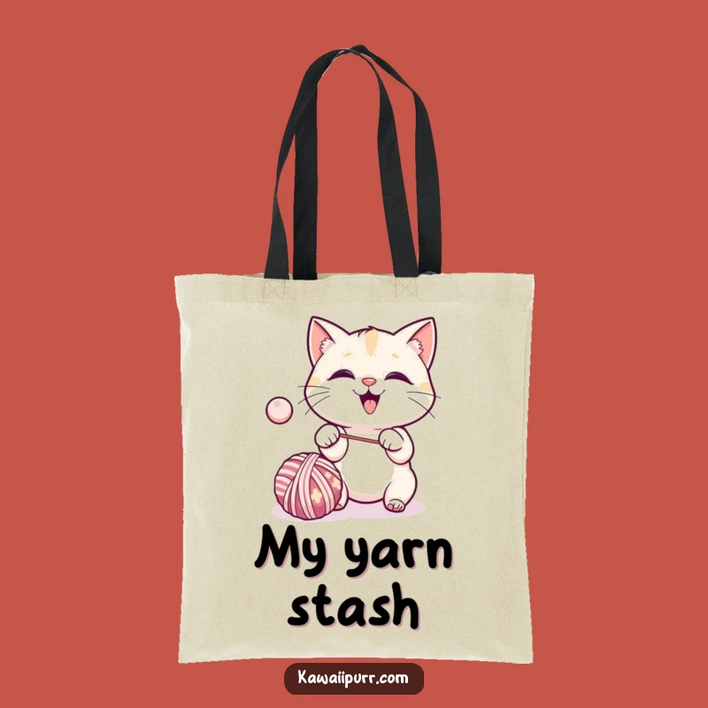 Funny Kawaii Cat Yarn Tote Bag: Chic Excited Feline Accessory Gift