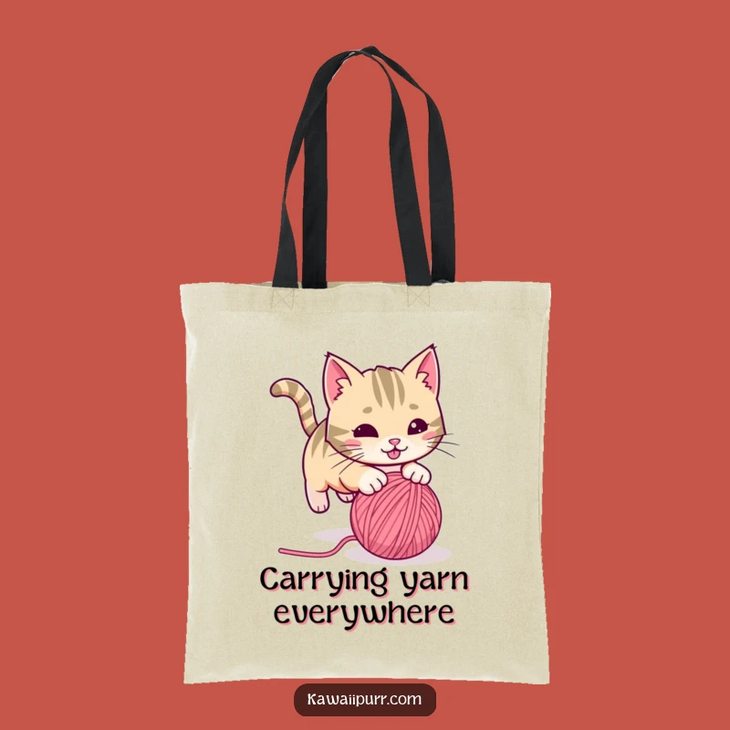 Funny Playful Cat Yarn Tote Bag Carry Your Essentials with Feline Fun Funny Gift