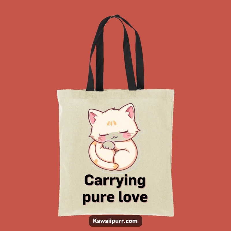 Funny Purring Cat Heart Tote Bag: Carry Your Feline Love Gift!