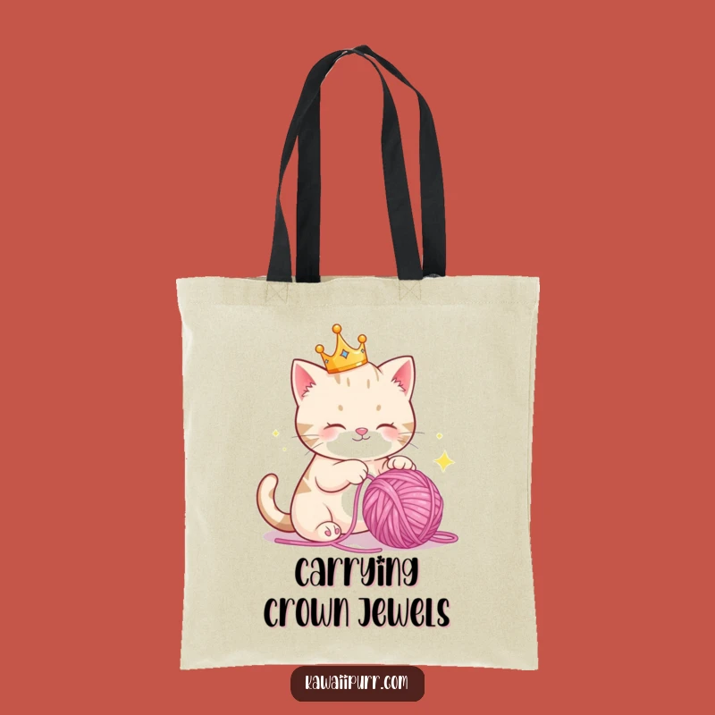 Stylish Funny Crown Cat Yarn Tote Bag, Royal Feline Shopper, Chic Funny Gift